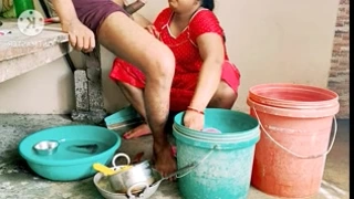 Desi mother at the bathroom